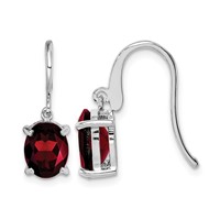 Sterling Silver Rhodium Plated Garnet Wire Earrings view 1
