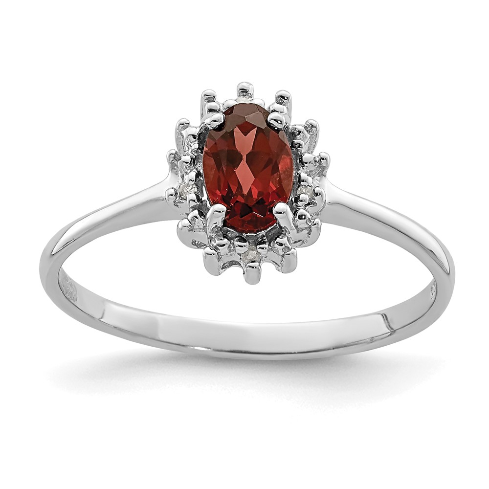 Sterling Silver Rhodium-plated Garnet Diamond Ring (QDX604-6)
