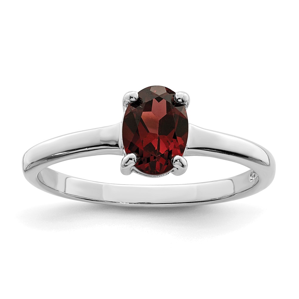Sterling Silver Rhodium Garnet Ring (QDX606-8)