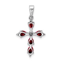 Sterling Silver Rhodium Pear Garnet Cross Pendant view 4
