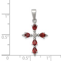 Sterling Silver Rhodium Pear Garnet Cross Pendant view 5