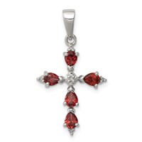 Sterling Silver Rhodium Pear Garnet Cross Pendant view 1