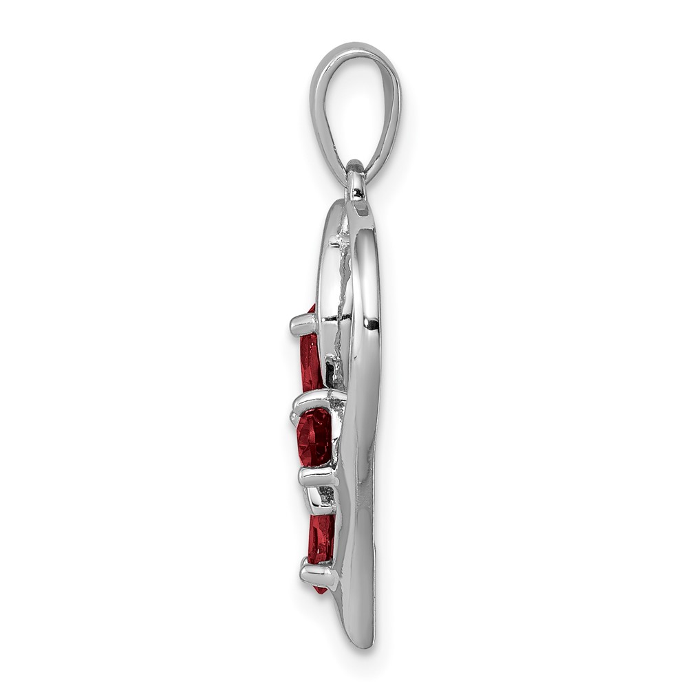 Sterling Silver Rhodium Garnet & Diamond Butterfly Heart Pendant (QDX611)