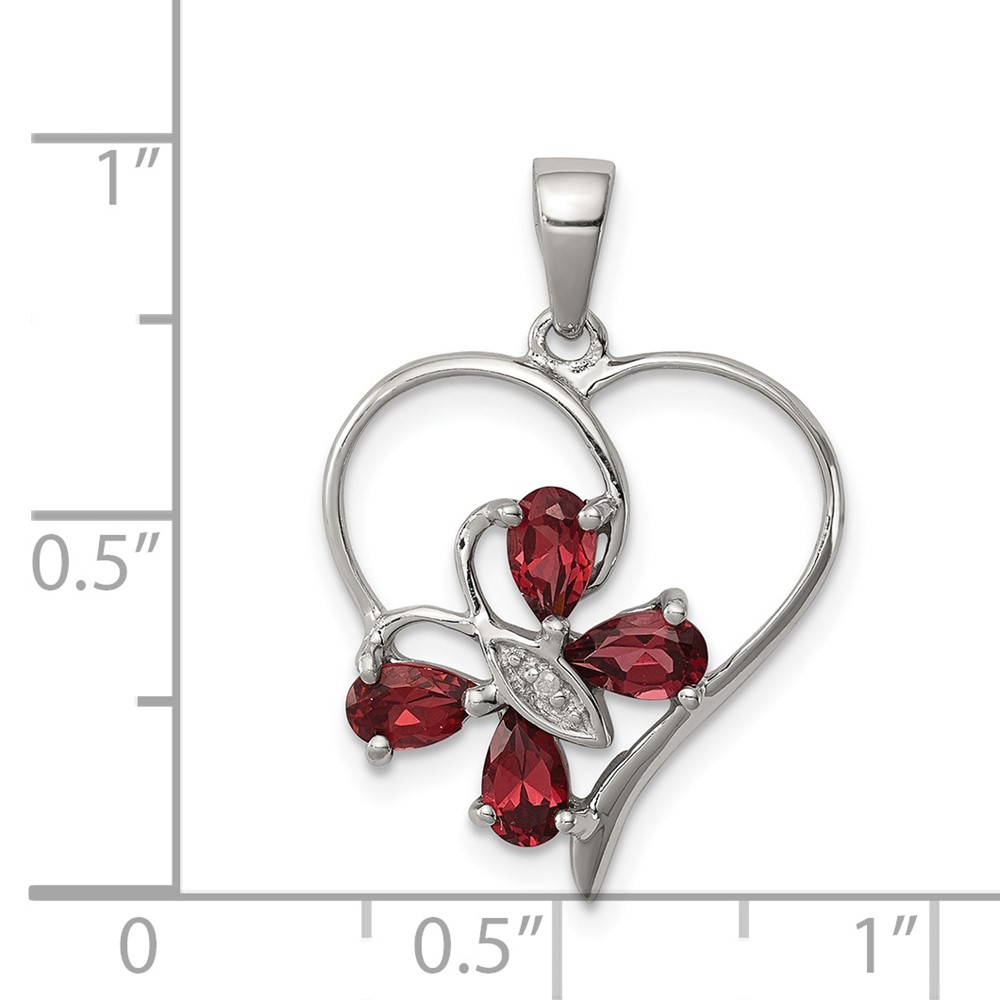 Sterling Silver Rhodium Garnet & Diamond Butterfly Heart Pendant (QDX611)