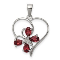 Sterling Silver Rhodium Garnet & Diamond Butterfly Heart Pendant view 1