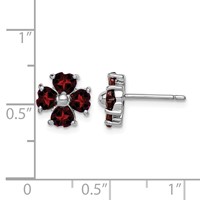 Sterling Silver Rhodium Plated Garnet Flower Post Earrings view 4