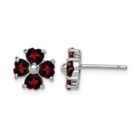 Sterling Silver Rhodium Plated Garnet Flower Post Earrings view 1