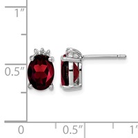 Sterling Silver Rhodium Plated Oval Garnet and Diamond Post Earrings view 4