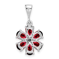Sterling Silver Rhodium Garnet & Diamond Flower Pendant view 4
