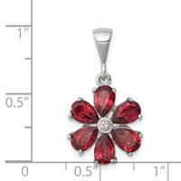 Sterling Silver Rhodium Garnet & Diamond Flower Pendant view 3