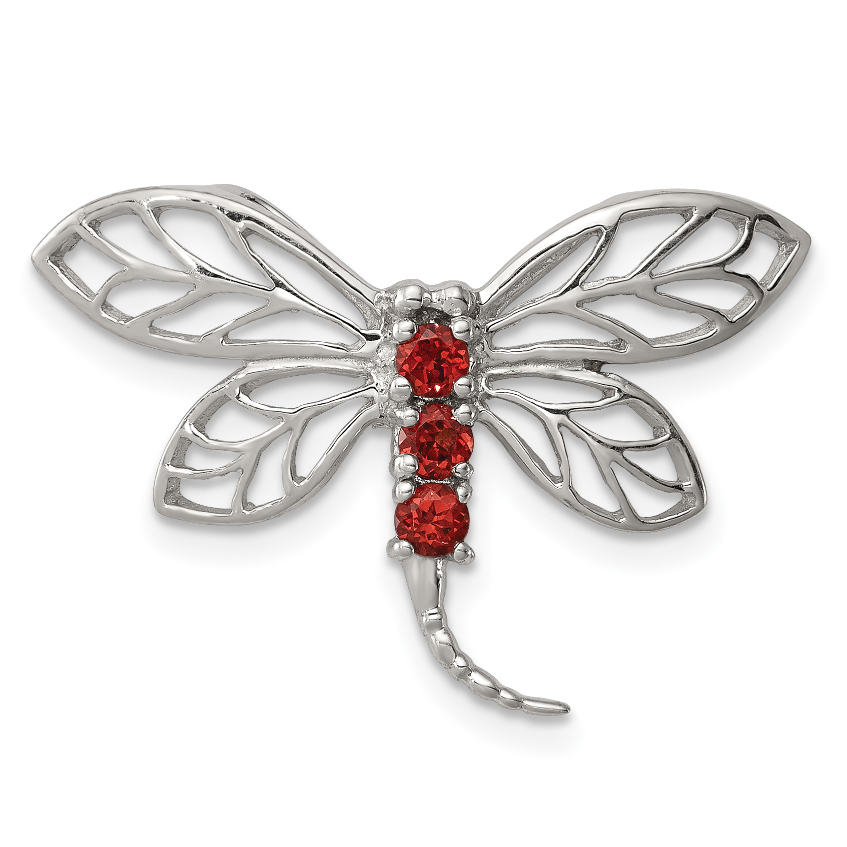 Sterling Silver Rhodium Garnet Dragonfly Chain Slide (QDX620)