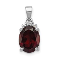 Sterling Silver Rhodium Garnet & Diamond Pendant view 1