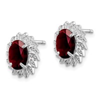 Sterling Silver Rhodium Plated Garnet and Diamond Post Earrings view 2
