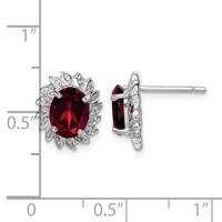 Sterling Silver Rhodium Plated Garnet and Diamond Post Earrings view 4