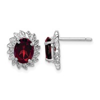 Sterling Silver Rhodium Plated Garnet and Diamond Post Earrings view 1