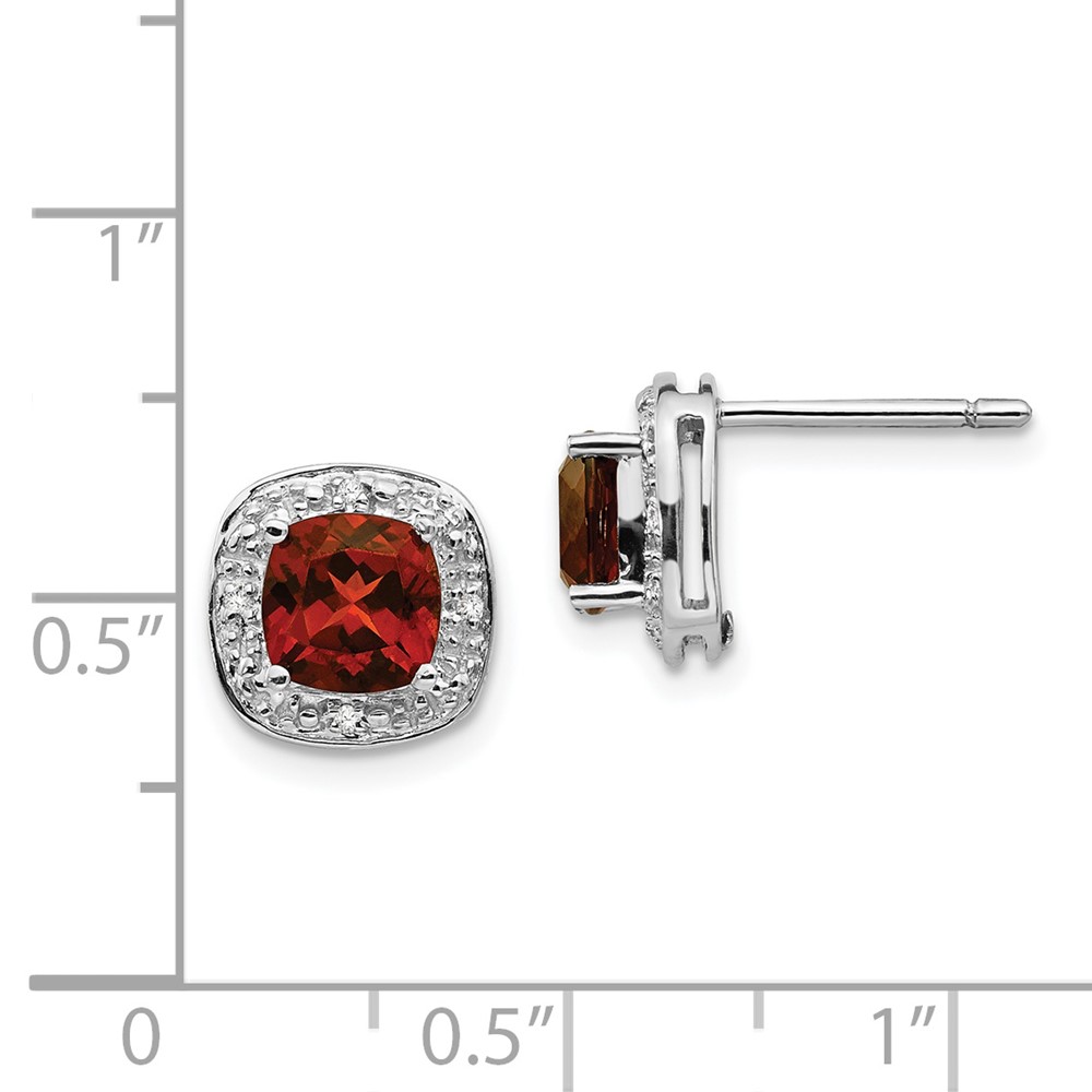 Sterling Silver Rhodium Plated Garnet and Diamond Post Earrings (QDX624)