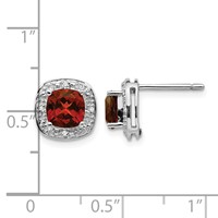 Sterling Silver Rhodium Plated Garnet and Diamond Post Earrings view 4