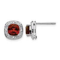 Sterling Silver Rhodium Plated Garnet and Diamond Post Earrings view 1