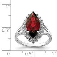 Sterling Silver Rhodium Garnet Diamond Ring view 3