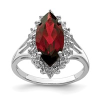 Sterling Silver Rhodium Garnet Diamond Ring view 1