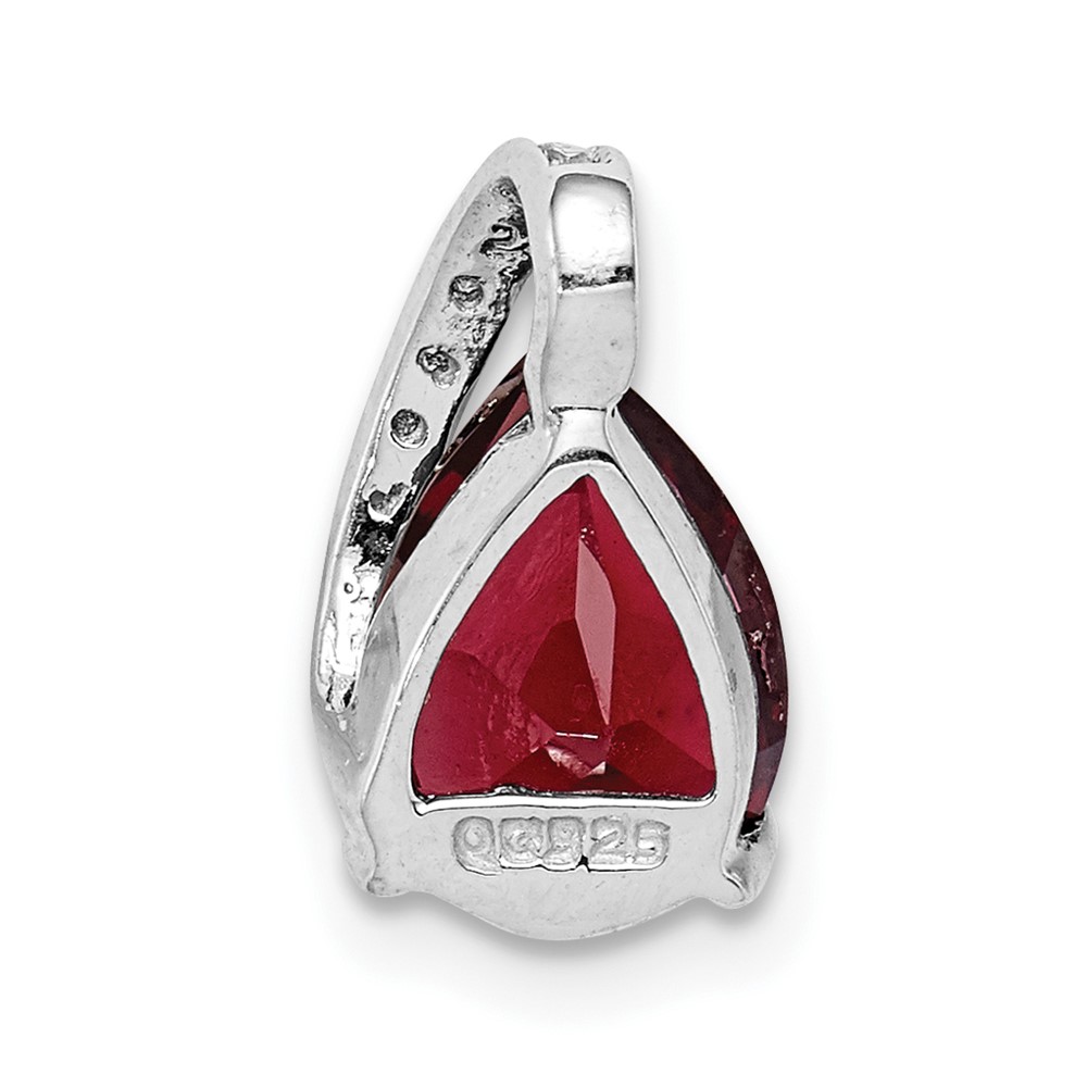 Sterling Silver Rhodium Pear Garnet Pendant (QDX629)
