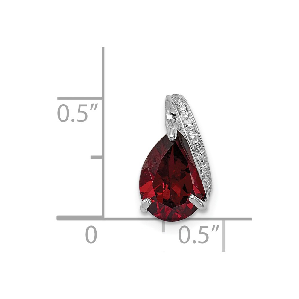 Sterling Silver Rhodium Pear Garnet Pendant (QDX629)