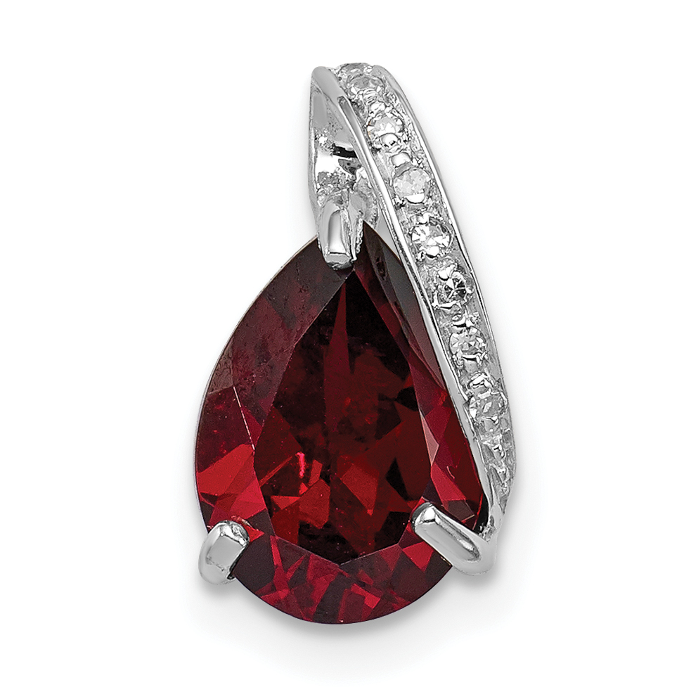 Sterling Silver Rhodium Pear Garnet Pendant (QDX629)