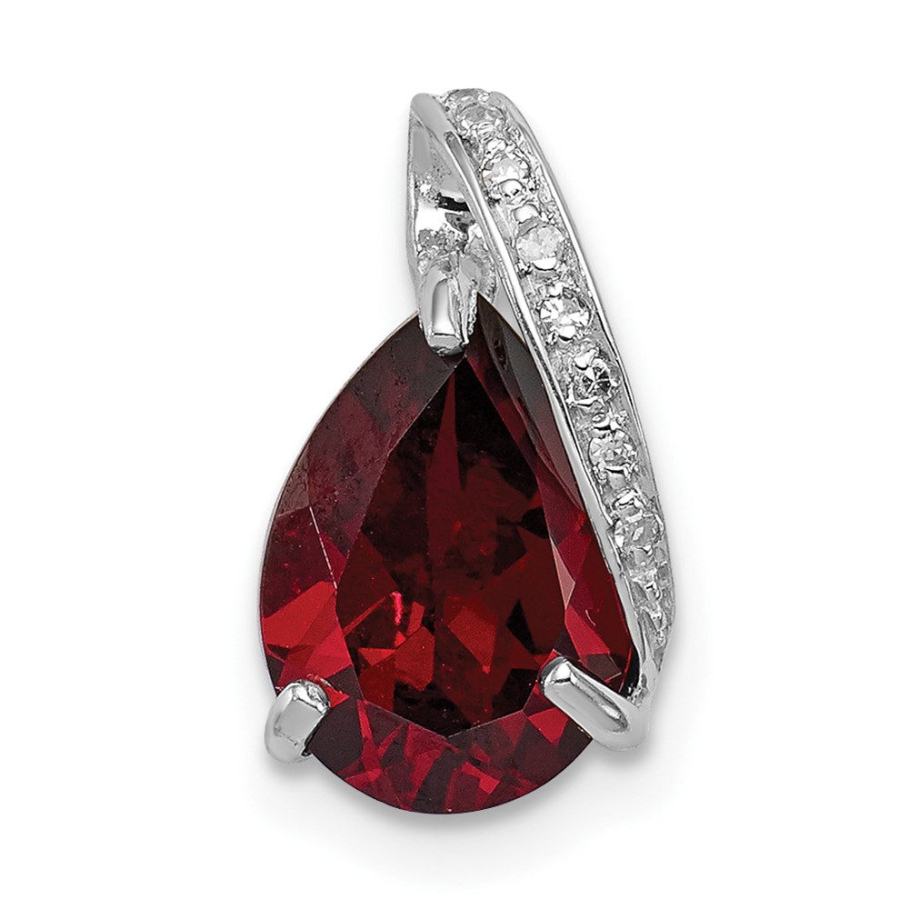 Sterling Silver Rhodium Pear Garnet Pendant (QDX629)