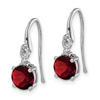 Sterling Silver Rhodium Plated Round Garnet and Diamond Wire Earrings view 2