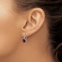Sterling Silver Rhodium Plated Round Garnet and Diamond Wire Earrings view 3
