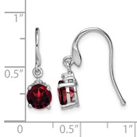 Sterling Silver Rhodium Plated Round Garnet and Diamond Wire Earrings view 4