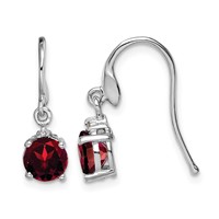Sterling Silver Rhodium Plated Round Garnet and Diamond Wire Earrings view 1