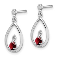 Sterling Silver Rhodium Plated Garnet and Diamond Post Earrings view 2