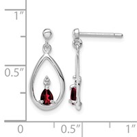 Sterling Silver Rhodium Plated Garnet and Diamond Post Earrings view 4