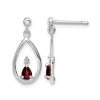 Sterling Silver Rhodium Plated Garnet and Diamond Post Earrings view 1