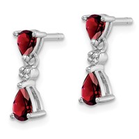 Sterling Silver Rhodium Pear Garnet and Diamond Post Earrings view 2
