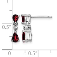 Sterling Silver Rhodium Pear Garnet and Diamond Post Earrings view 4