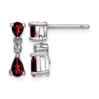 Sterling Silver Rhodium Pear Garnet and Diamond Post Earrings view 1