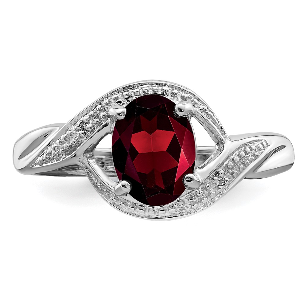 Sterling Silver Rhodium-plated Garnet & Diamond Ring (QDX635-8)