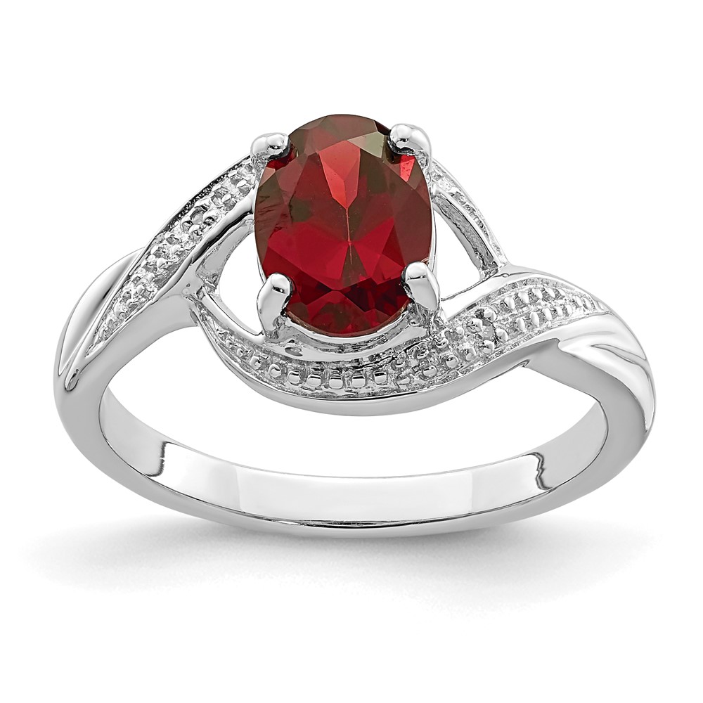Sterling Silver Rhodium-plated Garnet & Diamond Ring (QDX635-8)