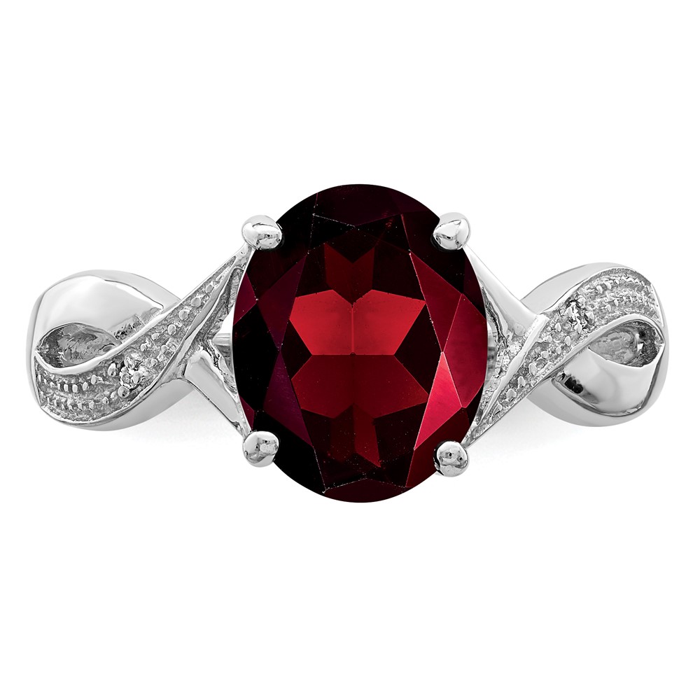 Sterling Silver Rhodium-plated Garnet & Diamond Ring (QDX636-6)