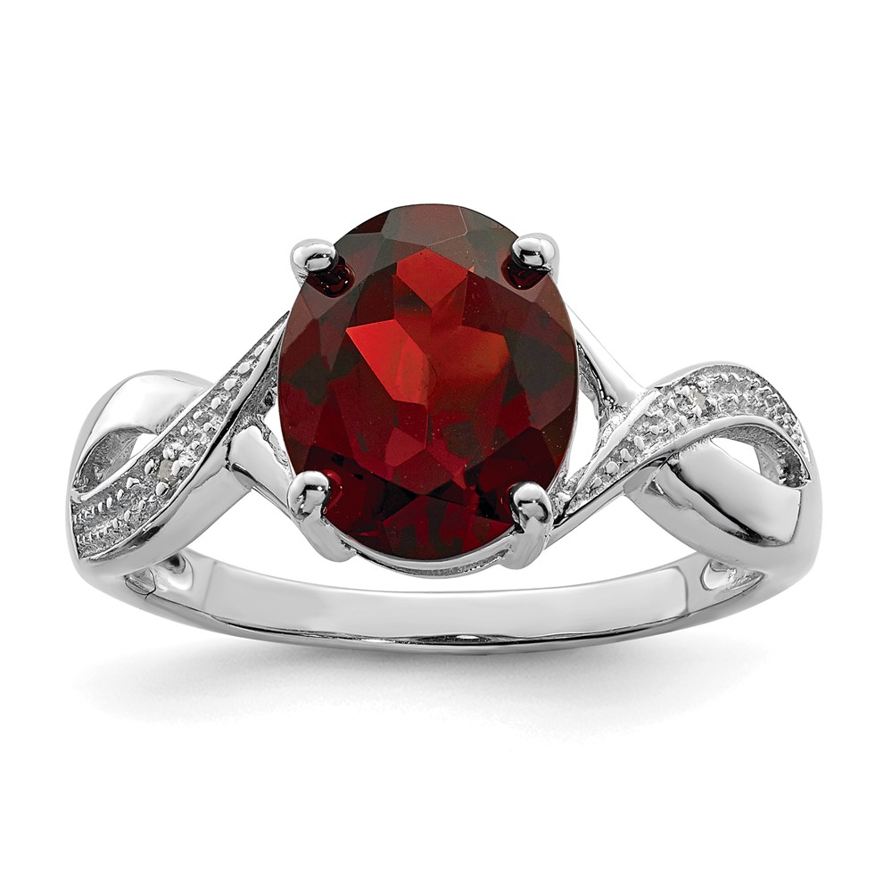 Sterling Silver Rhodium-plated Garnet & Diamond Ring (QDX636-6)