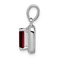 Sterling Silver Rhodium Emerald-cut Garnet & Diamond Pendant view 2