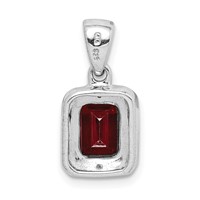 Sterling Silver Rhodium Emerald-cut Garnet & Diamond Pendant view 4