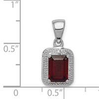 Sterling Silver Rhodium Emerald-cut Garnet & Diamond Pendant view 3