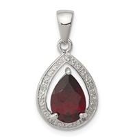 Sterling Silver Rhodium Garnet & Diamond Pendant view 1