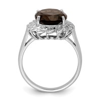 Sterling Silver Rhodium Smoky Quartz & Diamond Ring view 2