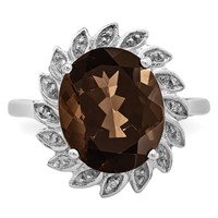 Sterling Silver Rhodium Smoky Quartz & Diamond Ring view 5