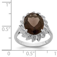 Sterling Silver Rhodium Smoky Quartz & Diamond Ring view 3