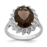 Sterling Silver Rhodium Smoky Quartz & Diamond Ring view 1
